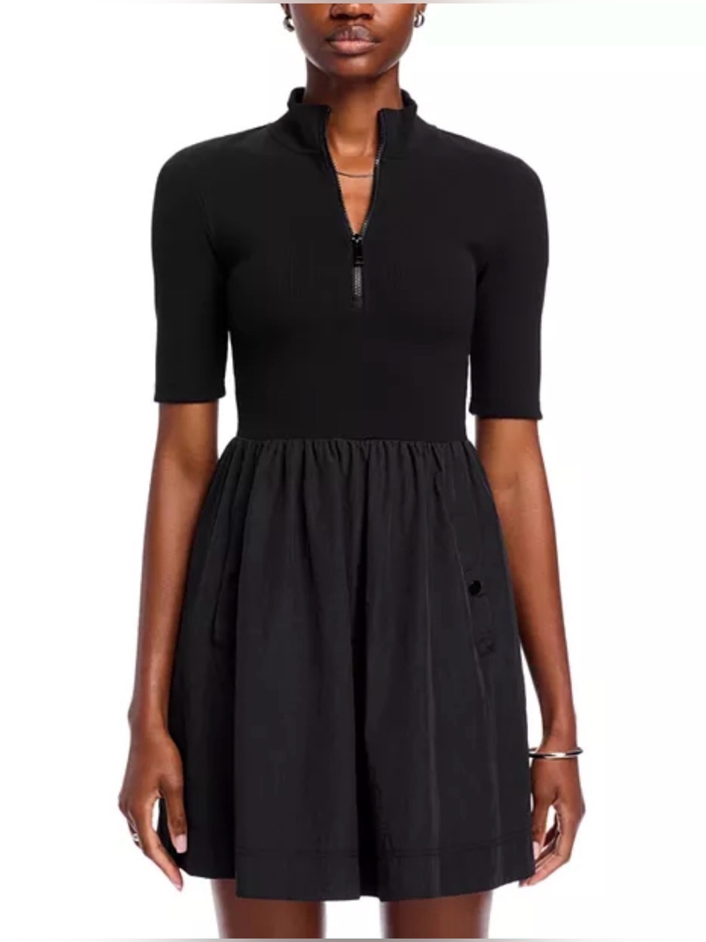 Steve Madden Berlina Zip Front Fit & Flare Mini Dress Black NWT M